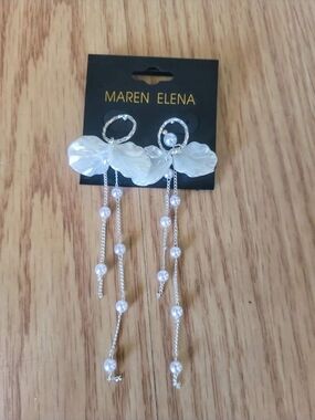 Maren Elena White Pearl Flower Drop Earrings